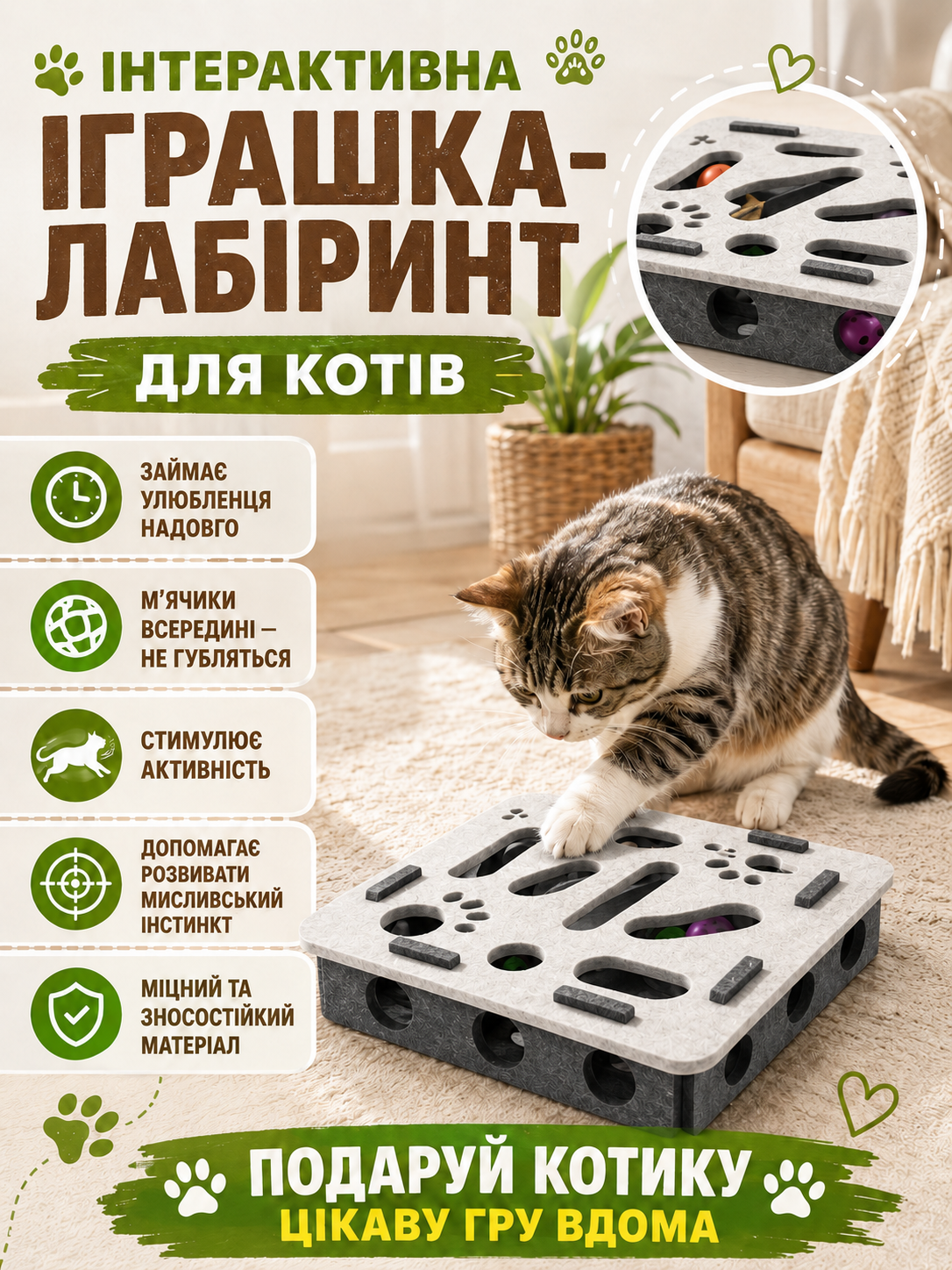 Інтерактивна іграшка-лабіринт для котів